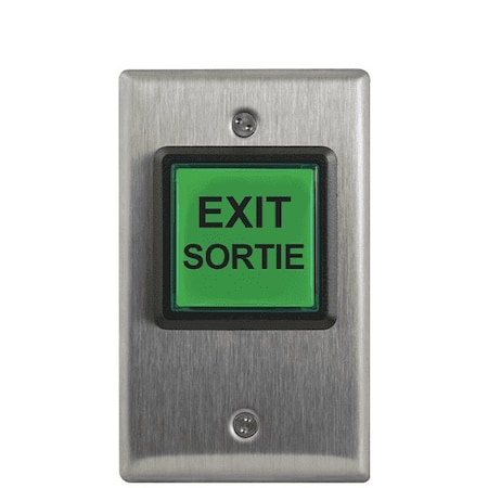 LED Illuminated Exit Switch English 'Push To Exit', 12-28V LED Illuminated. For French Langu